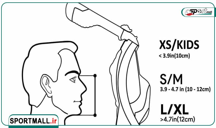ابعاد و اندازه اسنورکل شنا و غواصی 