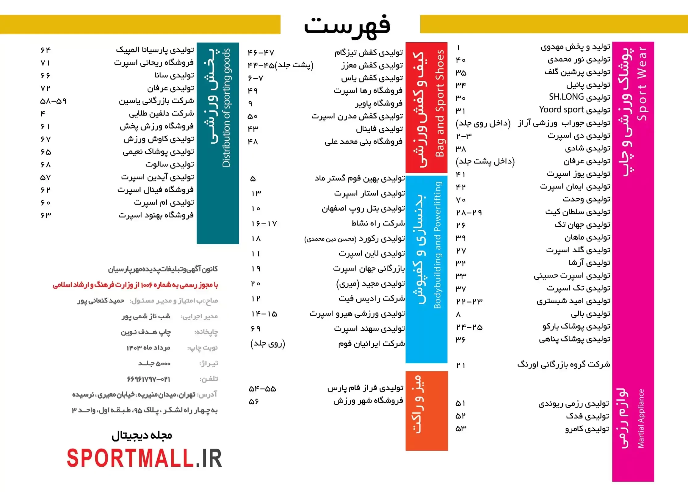 فهرست ویژه نامه لوازم ورزشی مرداد ۱۴۰۳