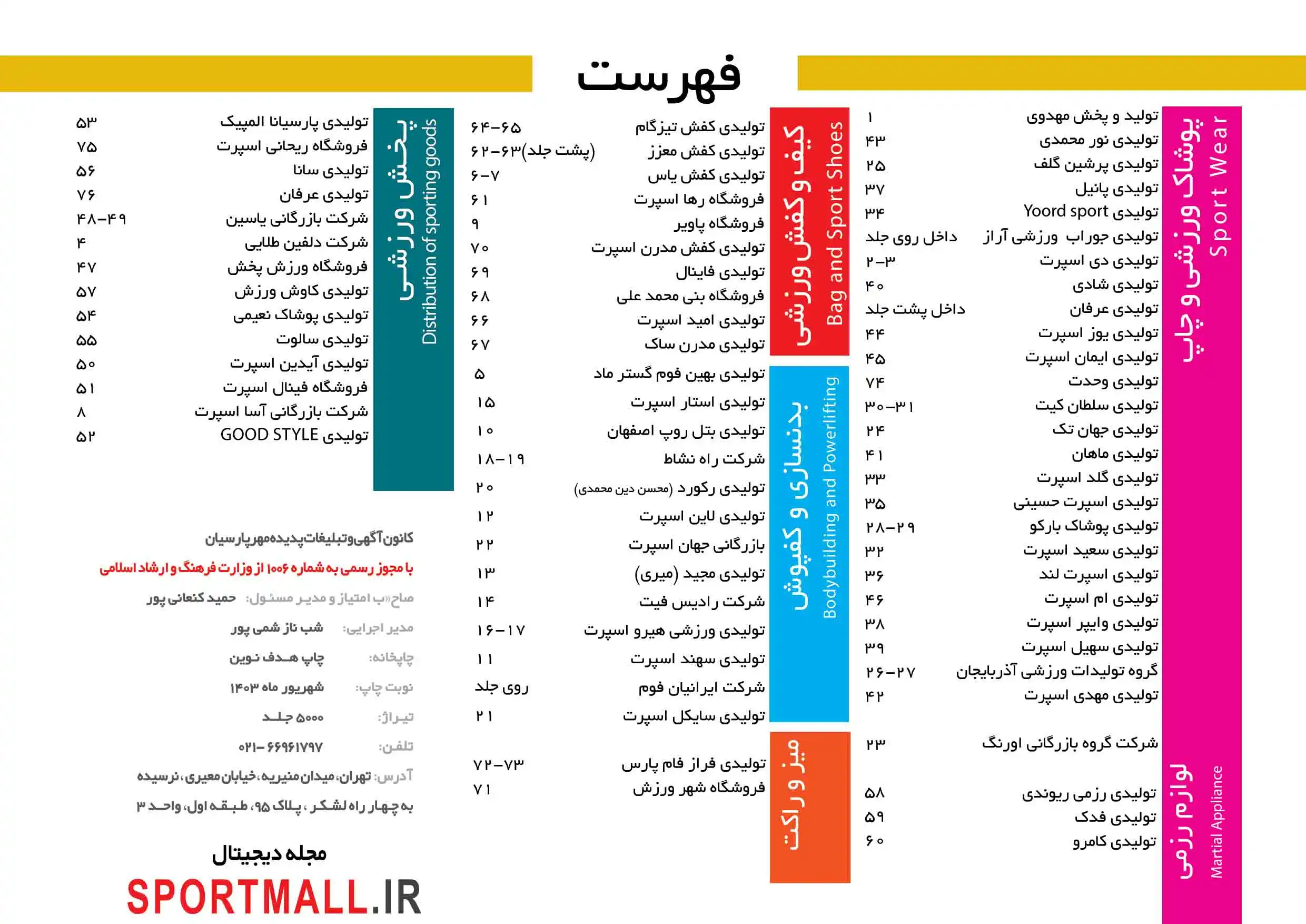 فهرست ویژه نامه لوازم ورزشی شهریور ۱۴۰۳